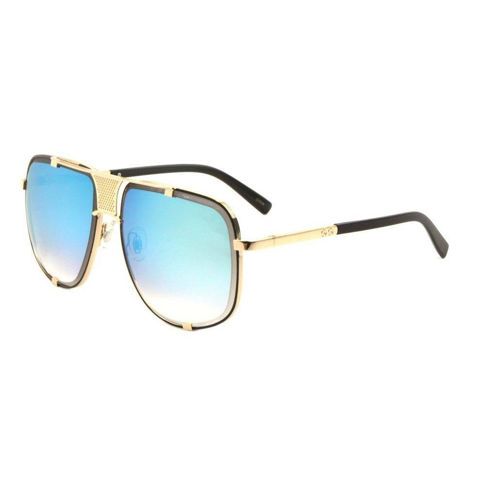 Aviator Sunglasses Blue Lens‎ Gold Frame Fashion Sun Glasses Square Oversize New